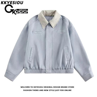 Áo khoác nam GKSSS kiểu Mỹ cổ điển dáng rộng da lộn thiết kế màu sắc tương phản áo khoác bóng chày