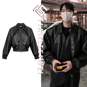 Tianlesiwei Mỹ retro dáng rộng đệm vai áo khoác bay mùa thu da PU phong cách xe máy áo khoác