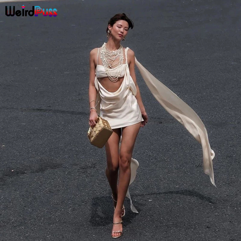 Weird Puss Sling Straps Women Dress Contrast Color Print Sleeveless Slim Fit Mini Bodycon Sexy Midnight Clubwear Streetwear Robe main image 0