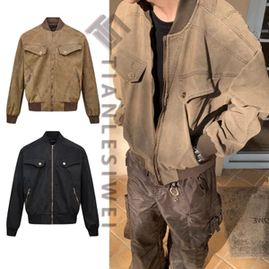 Tianlesiwei Thu Đông Maill phong cách unisex áo khoác vải nhung kiểu Mỹ retro lưng đinh tán hàng hóa áo khoác