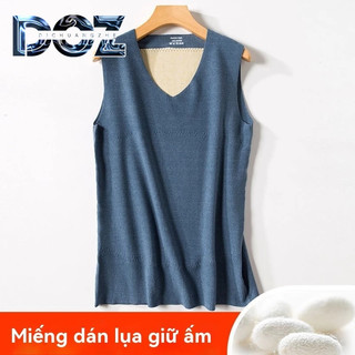 Dichuangzhe Silk Dralon Áo giữ nhiệt nam mùa đông dày không tay Đế đơn giản