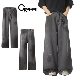 Quần jean nam Gksss thiết kế đế mực cổ điển kiểu Mỹ, quần jean đau khổ giặt theo phong cách trung tính