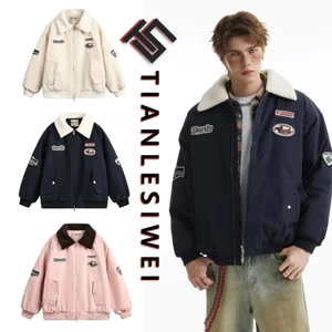 Tianlesiwei Áo khoác bóng chày dày dáng rộng mùa thu đông kiểu Mỹ Lambfleeceece áo khoác cotton màu phù hợp