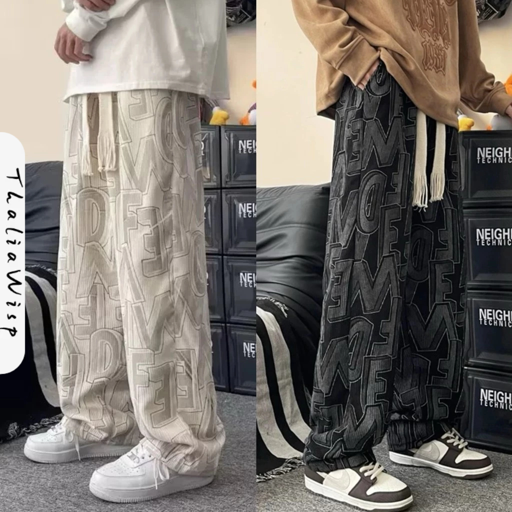 ThaliaWisp Quần dáng rộng họa tiết unisex Hiphop Quần dạo phố co giãn retro Mỹ