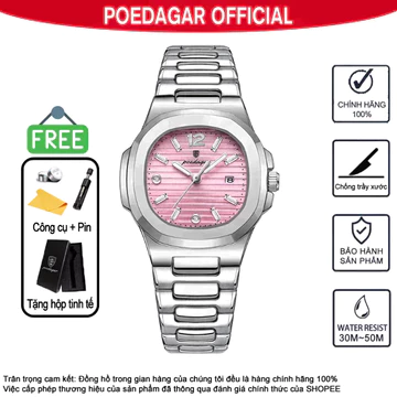 Đồng Hồ Nữ POEDAGAR 708 Đồng Hồ Vuông Chính Hãng Dây Thép Không Gỉ Đồng Hồ Kim Loại Kích Thước Nhỏ Đồng Hồ Thời Trang Tinh Tế Quà Tặng Nữ Lịch Chống Thấm Nước Dạ Quang