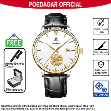 Đồng hồ nam Đồng hồ nam Đồng hồ cơ POEDAGAR 151 Dây da Đồng hồ đeo tay Sapphire Crystal Glass Hoàn toàn tự động Đồng hồ cơ phong cách kinh doanh Đơn giản Đồng hồ giàu có Quà tặng Đồng hồ nam sang trọn