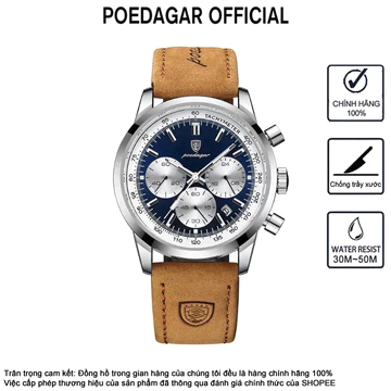 Đồng hồ nam đa chức năng POEDAGAR 921 Dây da Đồng hồ chính hãng Đồng hồ nam hợp thời trang Đồng hồ nam dạ quang Lịch Chronograph chống nước Quà tặng nam