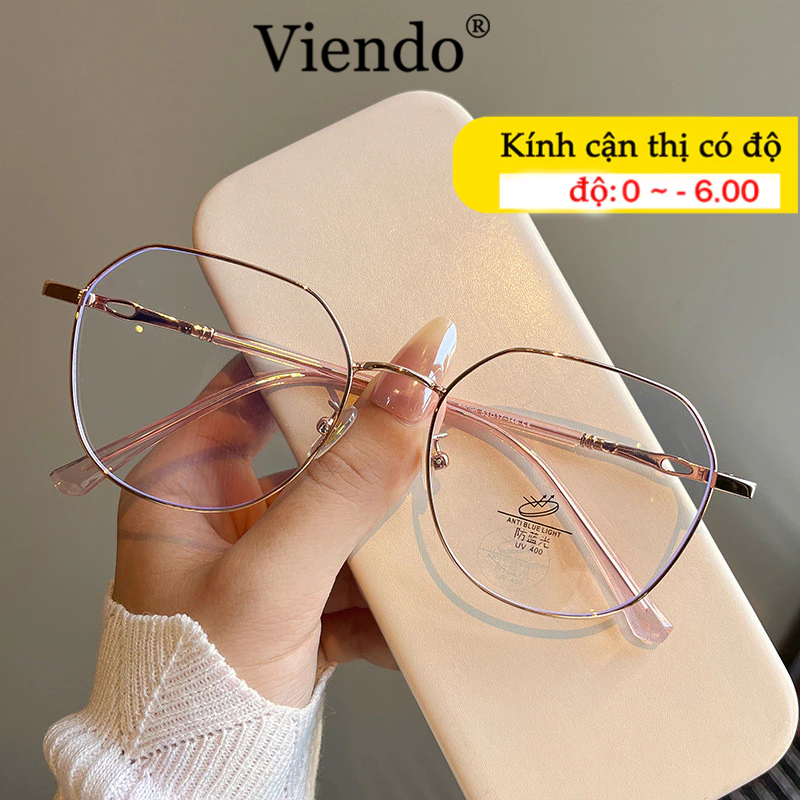 Kính Giả Cận Nam Nữ VIENDO Gọng Kính Kim Loại Đa Giác Chống Ánh Sáng Xanh Tia UV Đổi Màu Khi Ra Nắng Thời Trang -1.0/-2.0/-3.0/-4.0/-5.0/-6.0