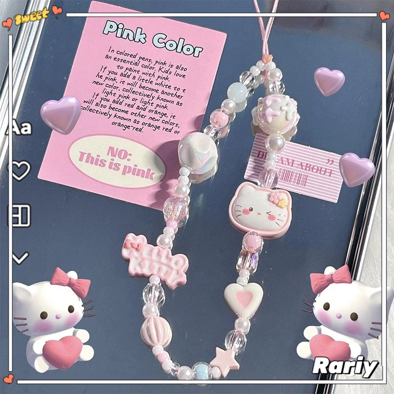 Dây chuyền điện thoại đính cườm màu hồng Dây chuyền điện thoại dễ thương sáng tạo Dây buộc máy ảnh chống mất-RY