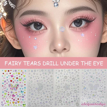 💟Elegant💟2 miếng dán trang điểm cho trẻ em, kim cương, nước mắt trên khuôn mặt, kim cương, không keo, trang điểm sân khấu, kim cương lấp lánh, trang mắt trang điểm dán mặt thạch