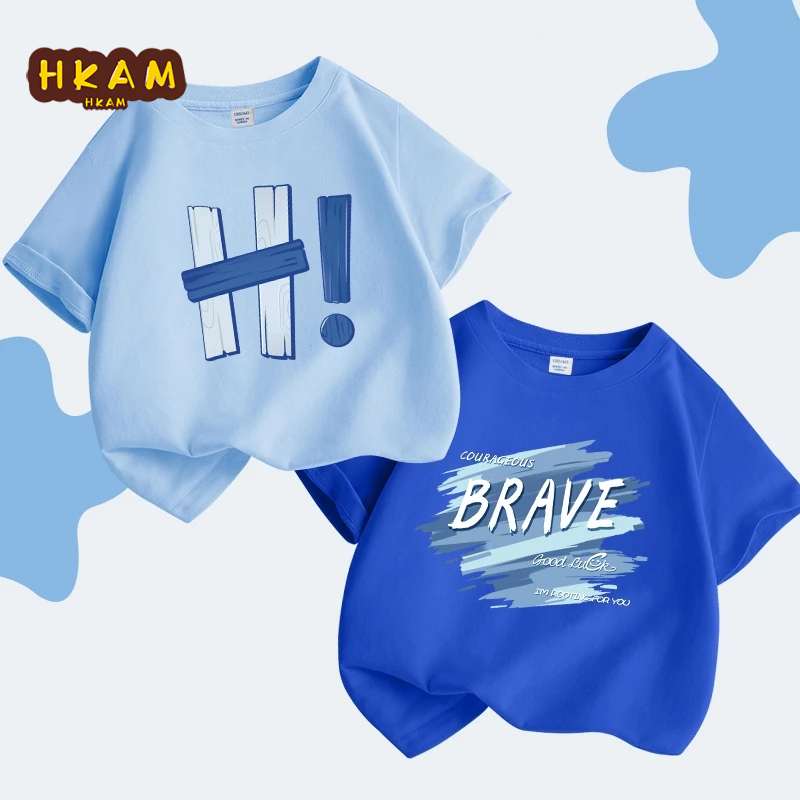 HKAM Áo Thun Bé Trai Cotton Áo Thun Trẻ Em Thời Trang Ngắn Tay Mùa Hè Graffiti In