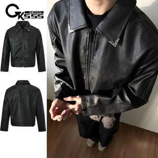 Áo khoác da nam GKSSS Mỹ retro hợp thời trang phong cách trung lập Áo khoác kết cấu vết nứt da PU