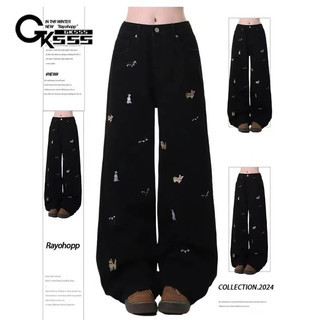 Quần jean nam Gksss Mỹ retro dáng rộng giản dị vui nhộn chó con quần jean phong cách trung tính chất lượng cao
