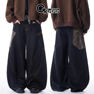 Gksss Quần jean nam Mỹ retro chất lượng cao phong cách hip-hop python nối quần jean scimitar