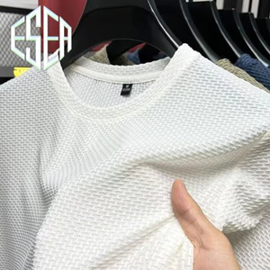 Áo thun nam ESEA tay ngắn thời trang Nhật Bản màu trơn tre jacquard băng lụa ngắn tay