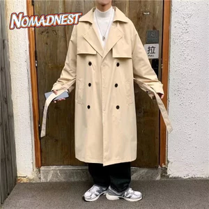 NOMADNEST Áo khoác trench phong cách Anh Nhật Bản nam quá khổ mùa hè Đức giản dị dài đến đầu gối áo khoác