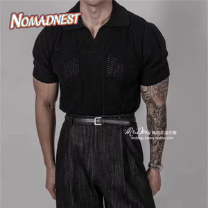 NOMADNEST Áo len dệt kim cổ polo mỏng và cao cấp polo dành cho nam