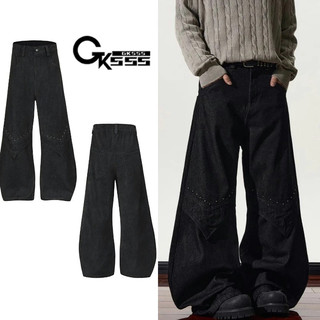 Gksss Quần Jean Nam American High Street Loose Casual Đinh Tán Chữ A Phong Cách Trung Tính Quần Jean Scimitar