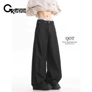 Gksss Quần jean nam kiểu Mỹ cổ điển dáng rộng và giản dị chất lượng cao trung tính thương hiệu thời trang quần jean ria mép