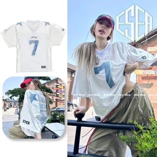 Áo thun nam ESEA tay ngắn American High Street dáng rộng Áo thể thao cổ chữ V thông thường