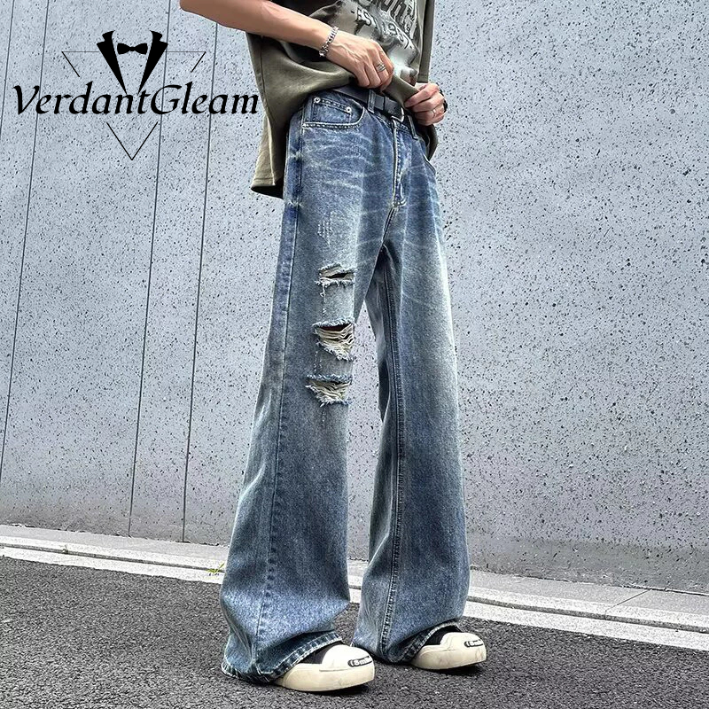 VG Quần jean nam , quần jean rách xẻ tà dáng rộng cổ điển kiểu Mỹ