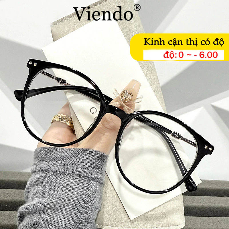 Kính Giả Cận Nam Nữ VIENDO Mặt Kính Tròn Chông Tia UV Ánh Sáng Xanh Đổi Màu Khi Ra Nắng Thời Trang -1.0/-2.0/-3.0/-4.0/-5.0/-6.0
