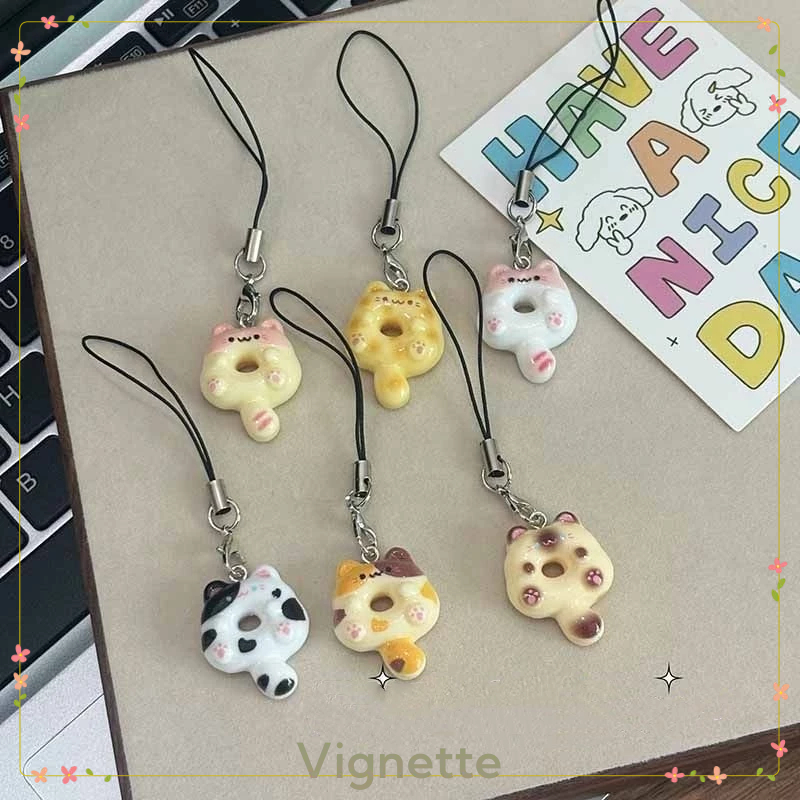 [Vignette] – COD Mặt dây chuyền Cartoon Donut mèo Mobile Điện thoại treo dây thừng túi gái