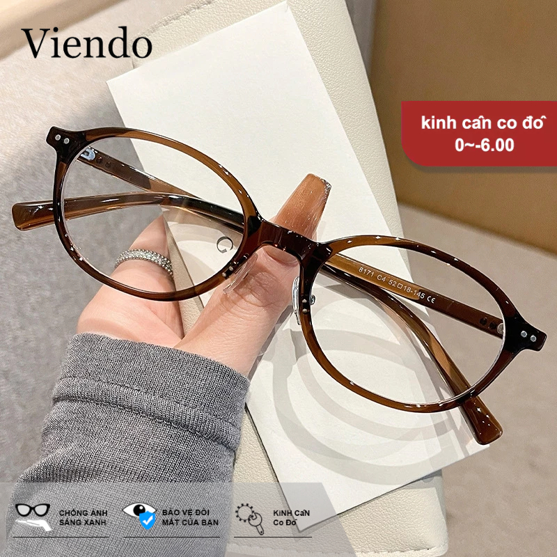Gọng Kính Giả Cận Nữ VIENDO Mặt Kính Tròn Kính Mát nhỏ Chông Tia UV Ánh Sáng Xanh Đổi Màu Khi Ra Nắng Thời Trang  -1.0/-2.0/-3.0/-4.0/-5.0/-6.0
