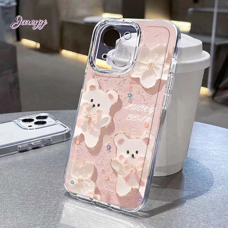 [Ja] Ốp lưng iPhone tranh sơn dầu gấu nhỏ dễ thương - Cho iPhone 7Plus/8Plus/11/12/13/14/15 Pro Max/X/XR/XS Max