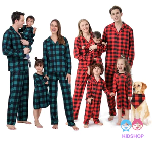 Bộ Đồ Ngủ Pijama Gia Đình Họa Tiết Caro Bằng Vải cotton Thời Trang Giáng Sinh