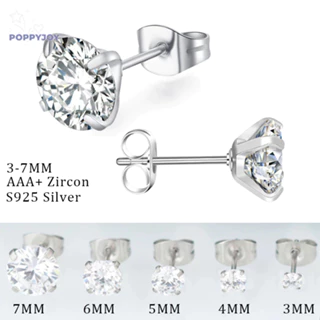 🐾Poppyjoy 1 cái Bông Tai Thép Titan Bạc 925 Đính Đá Zircon 3-5MM Cho Nam Nữ