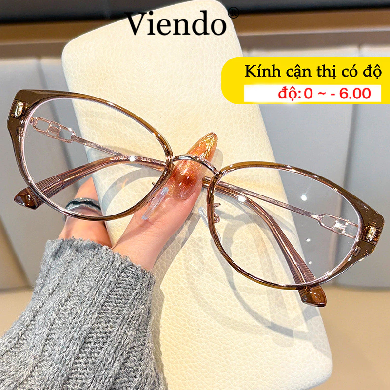 Gọng Kiếng Cận Mắt Mèo Nữ VIENDO Mặt Kính Chống Ánh Sáng Xanh Tia UV Đổi Màu Khi Ra Nắng Thời Trang 0/-1/-2/-3/-4/-5/-6