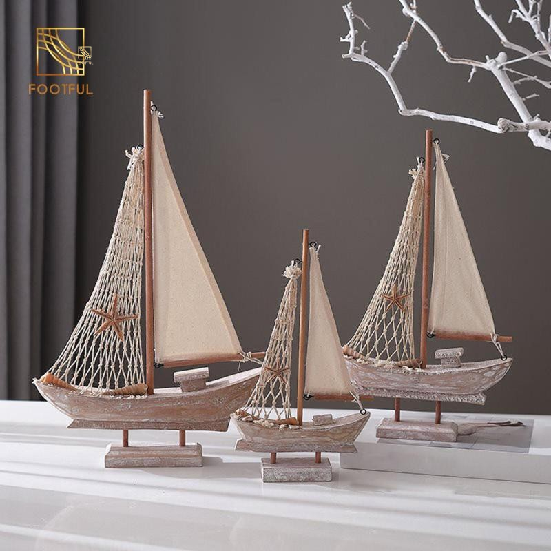Thuyền buồm thu nhỏ Đồ trang trí thuyền buồm Gỗ thủ công Trang trí truyền thống Nhà