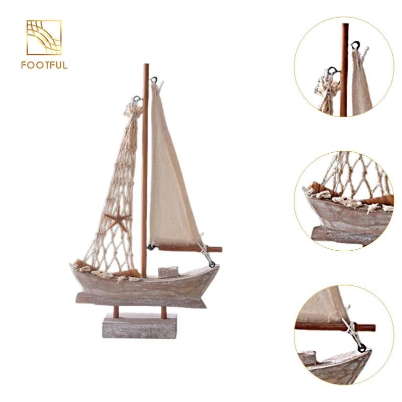 Thuyền buồm thu nhỏ Đồ trang trí thuyền buồm Gỗ thủ công Trang trí truyền thống Nhà