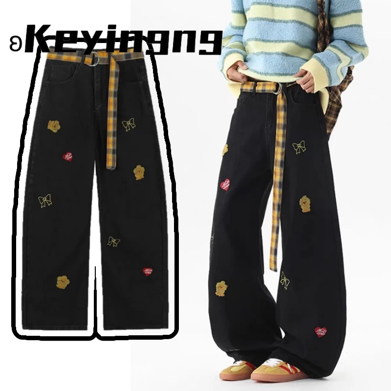 Keyingng Quần Jean Nam Thêu Kẻ Sọc, Phong Cách Đường Phố
