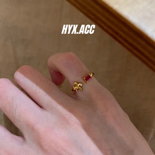 Nhẫn Nữ Vintage Phong Cách Pháp Vàng Iris Hoa Ruby Pinky Nhẫn
