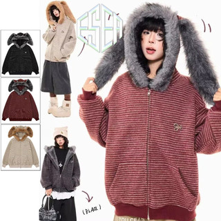 Áo khoác nam ESEA phong cách Hàn Quốc, chất liệu cotton, có mũ, họa tiết sọc, ấm áp.