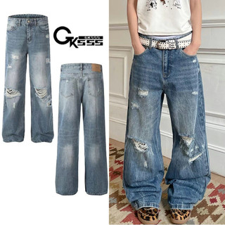GKSSS Quần jean nam Mỹ dáng rộng phong cách đường phố giản dị chất lượng cao phong cách trung tính thiết kế rách