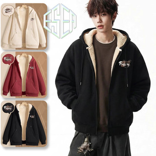 Áo nỉ nam lambswool phong cách Harajuku có mũ trùm đầu