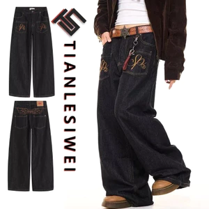 Quần jean nam TIANLESIWEI, thiết kế thêu phong cách đường phố Mỹ, phong cách unisex chất lượng cao