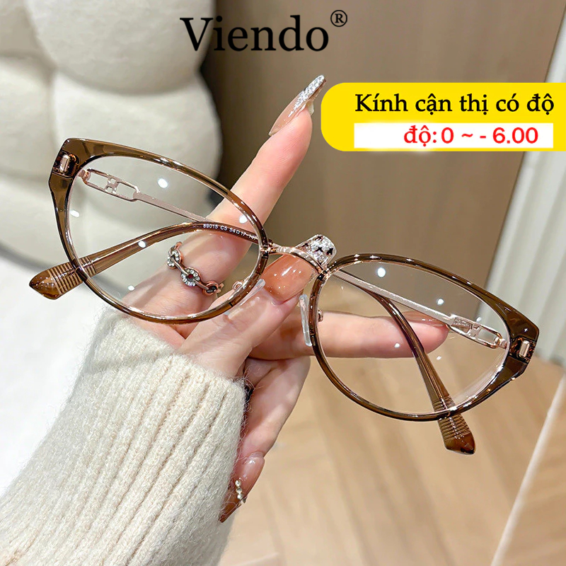 Kính Giả Cận Mắt Mèo Nữ VIENDO Mắt Kính Chông Tia UV Ánh Sáng Xanh Chống Bụi Đổi Màu Khi Ra Nắng Thời Trang 0/-1/-2/-3/-4/-5/-6