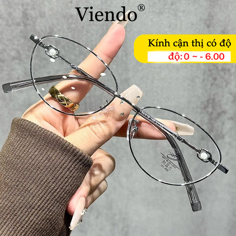 Gọng Kiếng Cận Kim Loại Nhỏ Nam Nữ VIENDO Bäu Duc Oval Gọng Kính Mắt Chông Tia UV Ánh Sáng Xanh Đổi Màu Khi Ra Nắng Thời Trang 0/-1/-2/-3/-4/-5/-6
