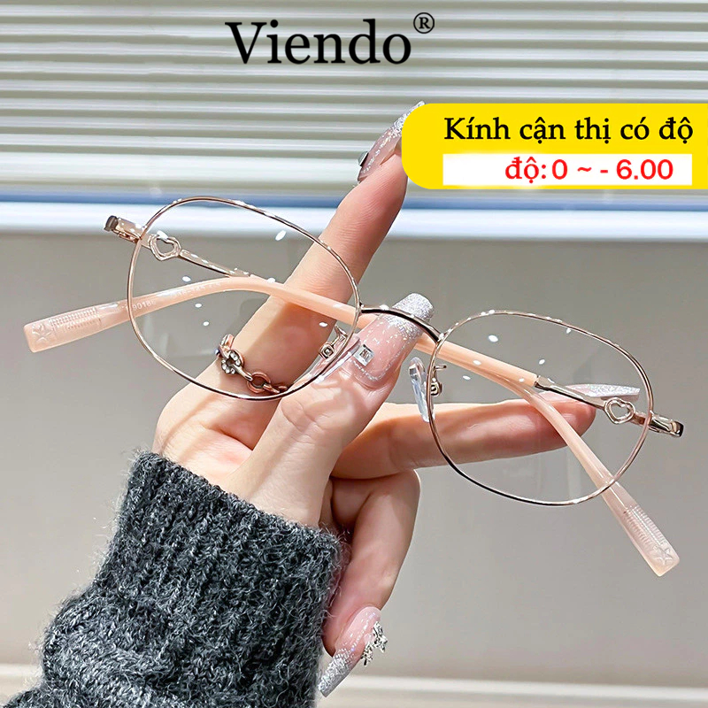 Gọng Kiếng Cận Kim Loại Nhỏ Nữ VIENDO Mắt Kính Chống Ánh Sáng Xanh Tia UV Chống Bụi Đổi Màu Khi Ra Nắng Thời Trang 0/-1/-2/-3/-4/-5/-6