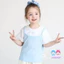 Áo thun ngắn tay cotton cho bé gái mùa hè, phong cách Hàn Quốc, màu sắc tương phản, kiểu hai mảnh giả