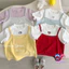 Áo thun ngắn tay cotton cho bé gái mùa hè, phong cách Hàn Quốc, màu sắc tương phản, kiểu hai mảnh giả