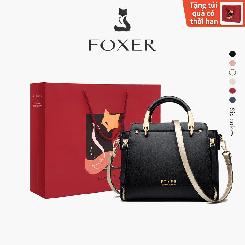 FOXER Túi Xách Thanh Lịch Làm Từ Da Thật Có Nhiều Ngăn Kiểu Túi Đeo Chéo Có Khóa Kéo