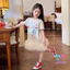 Váy khâu sợi đầy màu sắc cho bé gái Hàn Quốc / Váy thun hoạt hình dài vừa phải ngọt ngào mùa hè