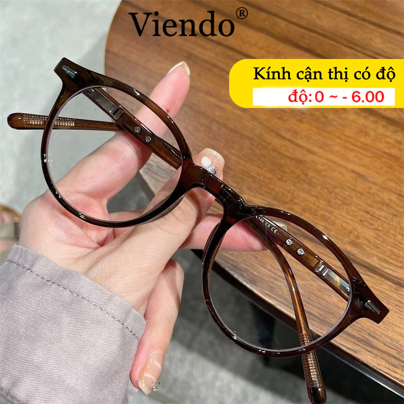 Kính Cận Có Độ Nam Nữ VIENDO Kính Mắt Gọng Tròn Nhựa Chống Ánh Sáng Xanh Tia UV400 Đổi Màu Khi Ra Nắng -1.0/-2.0/-3.0/-4.0/-5.0/-6.0