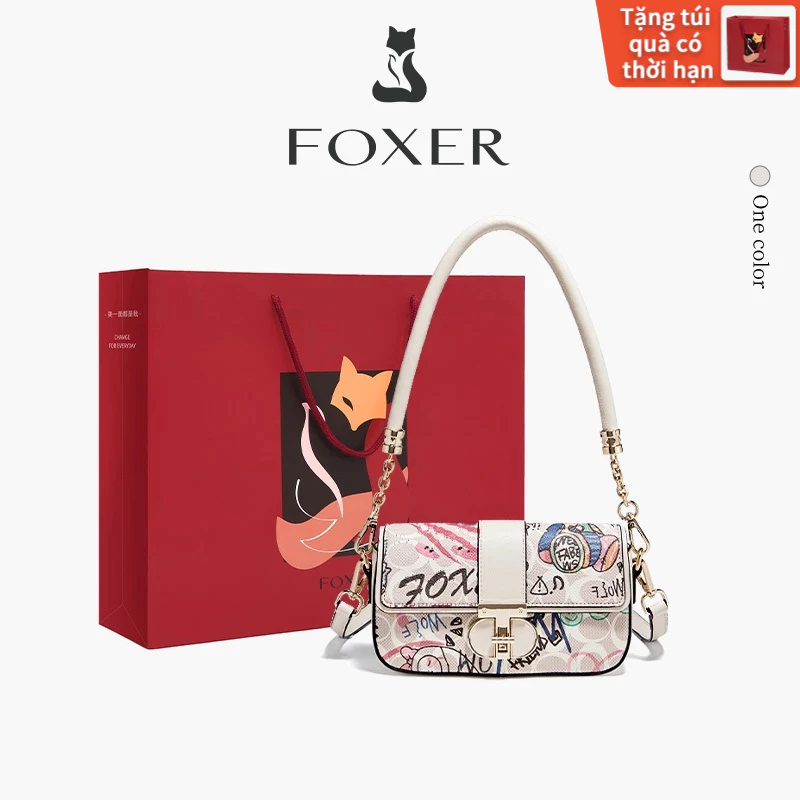 FOXER Túi Đeo Vai Nữ In Graffiti Phong Túi Dưới Cánh Tay Thiết kế dây đeo vai tròn Túi xách nữ