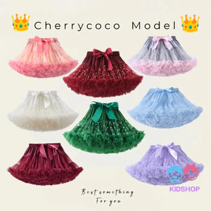 Váy công chúa xanh, pettiskirt lưới trắng, phong cách Giáng Sinh